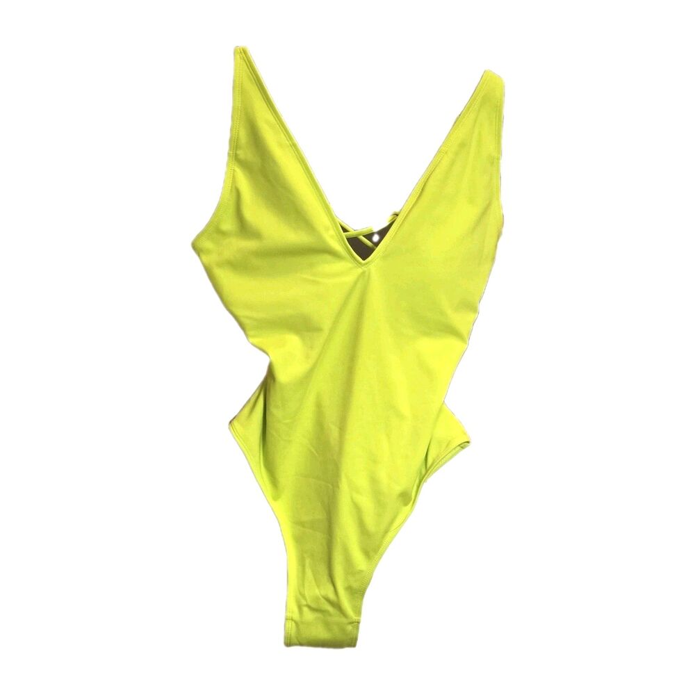 NEW TA3 Neon Yellow Plungey One Piece Swimsuit Bathing Suit Women's M Shapewear - Picture 3 of 9
